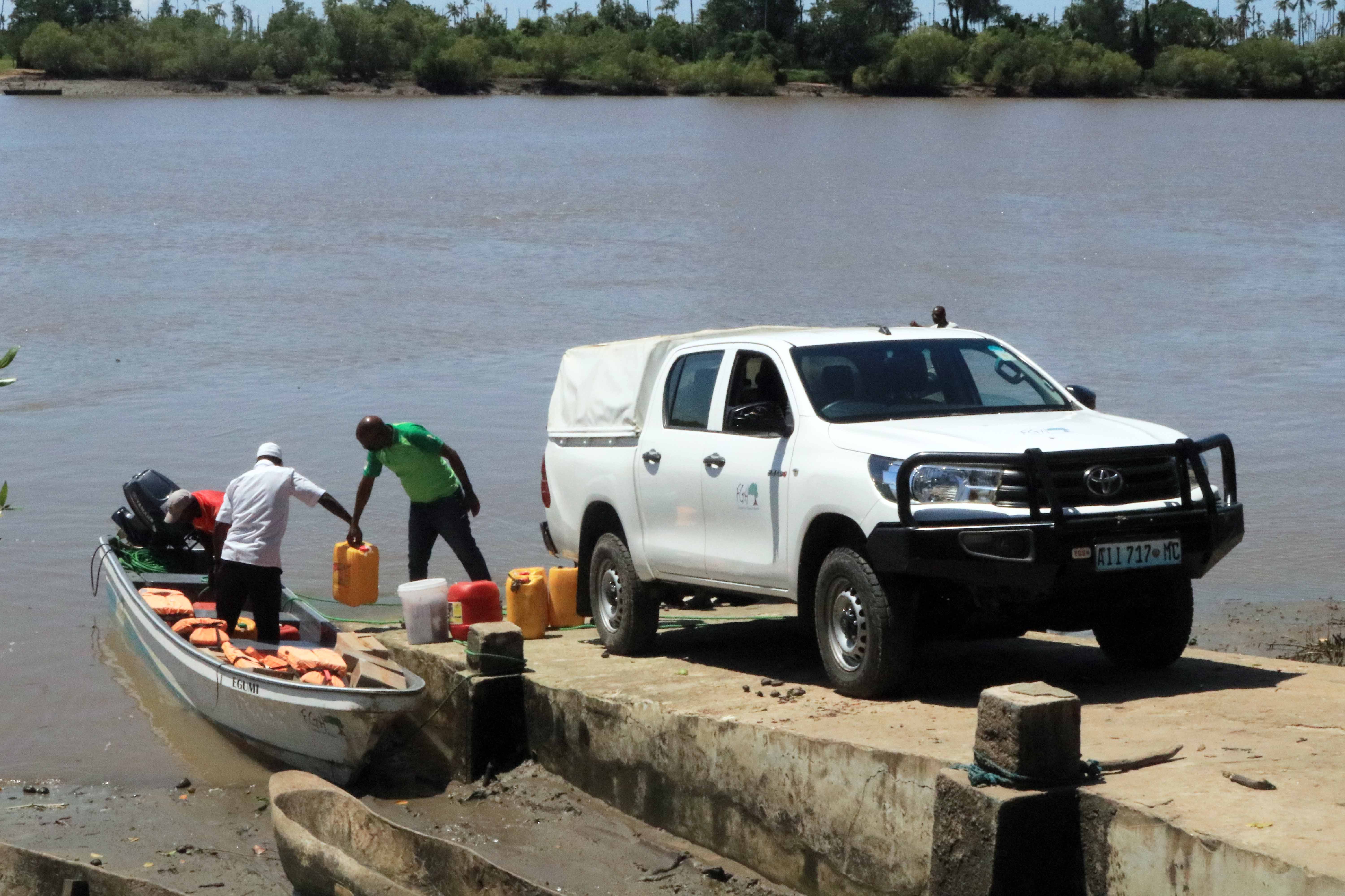 Supplies, including fuel for power generators used at HFs, loaded onto FGH’s boat on its way to Macuse HF